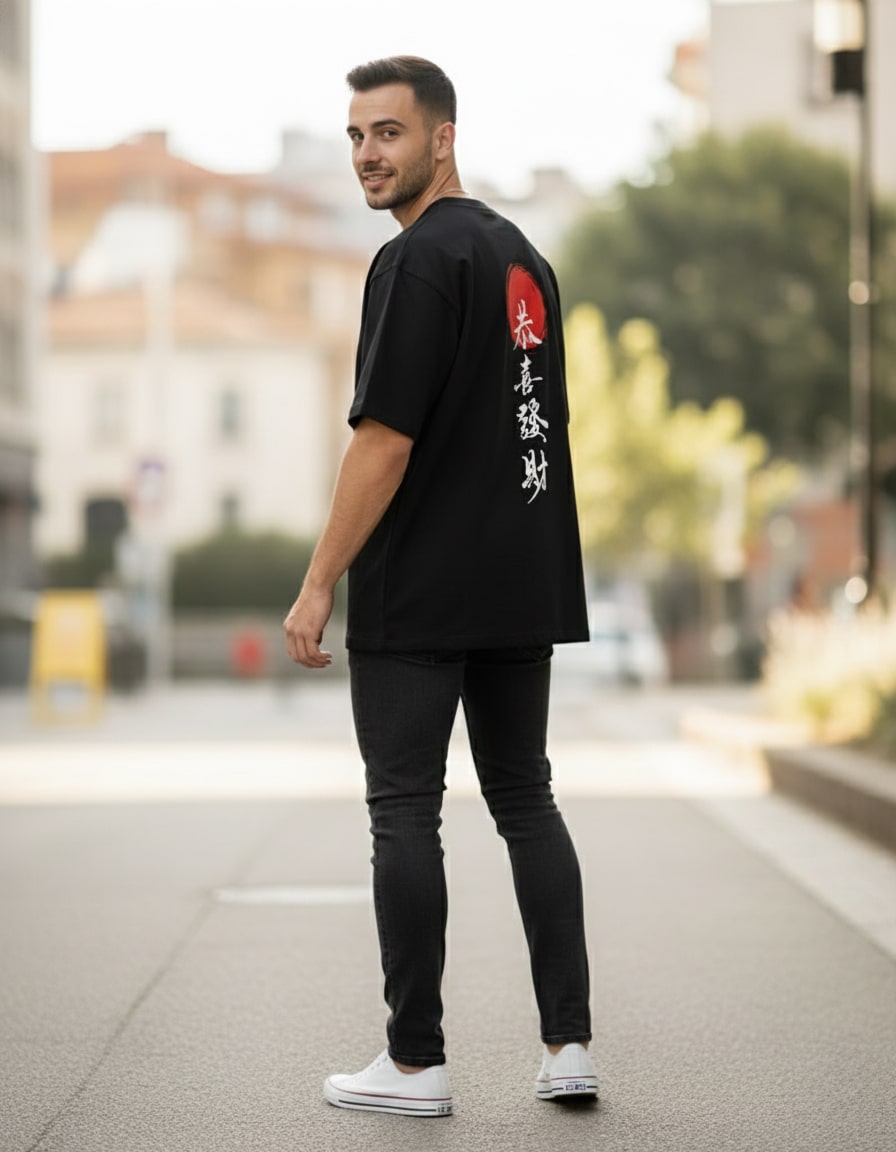 "Japanese Calligraphy" Oversized Graphic T-Shirt